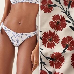 NWT Agua by AGUA BENDITA Cidron Tie Sides Bikini Bottoms XL Cream/Red
